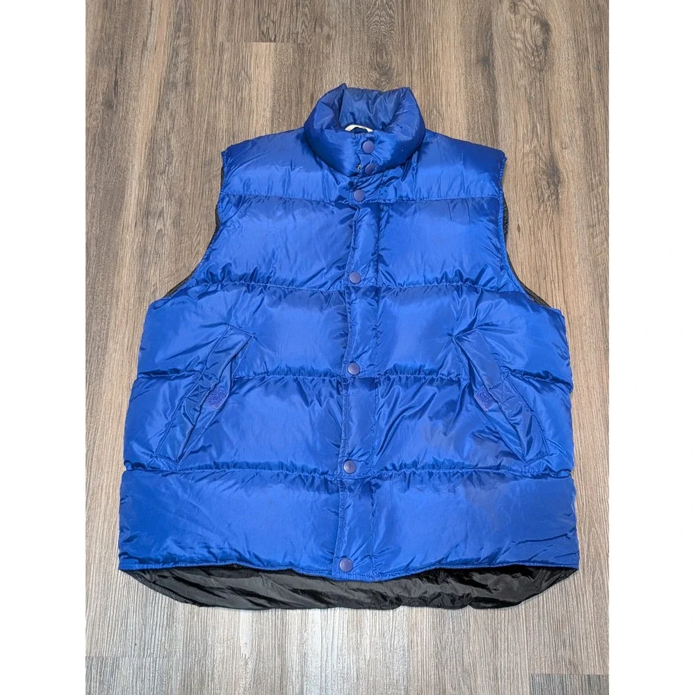 J. Crew Oarsman Logo Goose Down Puffer Vest Full Zip Padded Blue Mens‎ M READ